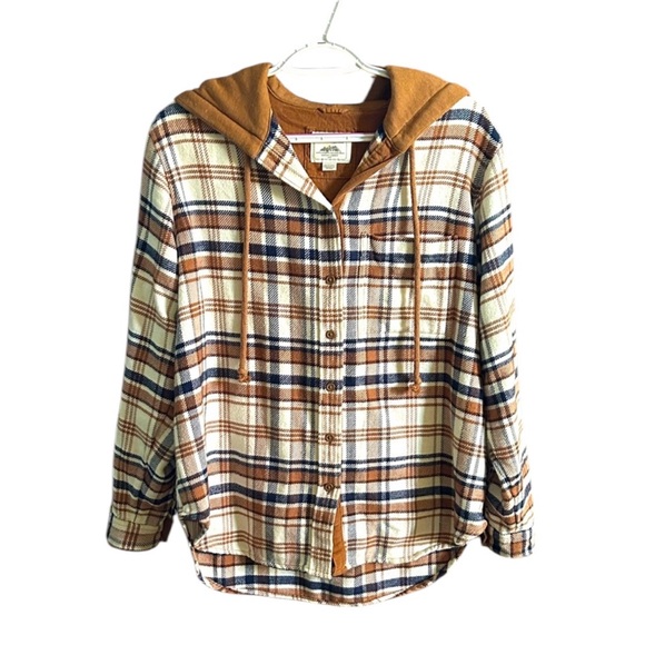 American Eagle Outfitters Tops - AE Women’s American Eagle Hooded Flannel Button Down Shirt XS EUC